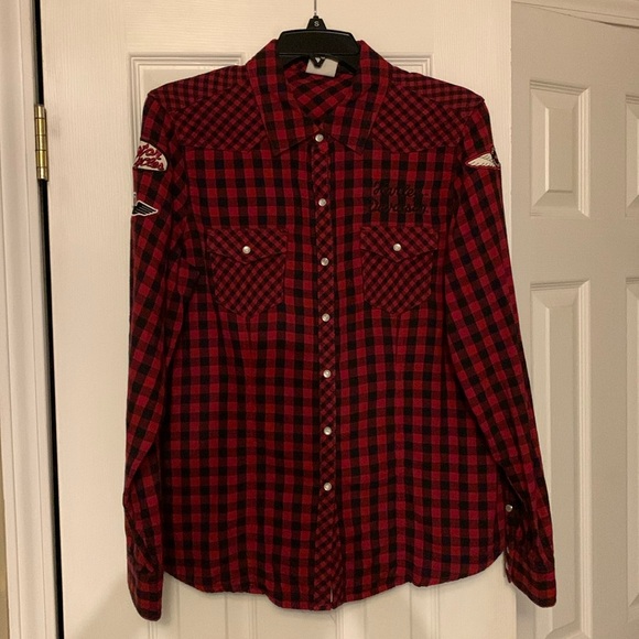 Harley-Davidson Other - Harley Davidson Men Buffalo Plaid Snap embroidered/Patches Long Sleeve(Lg)